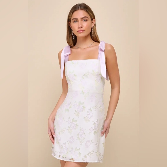 Lulus Sweeten the Day Cream Floral Burnout Tie-Strap Mini Dress - Picture 3 of 9